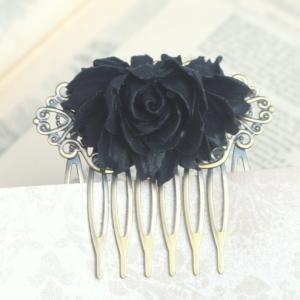 Gorgeous Black Rose Cabochon Hair Comb..