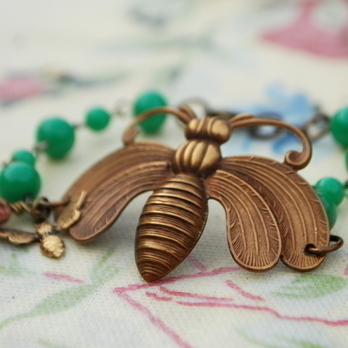 Vintage Bee & Glass Bead Chain Bracelet...
